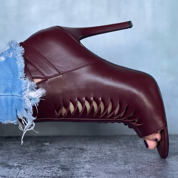 Trouve Shoes - Burgundy leather peep toe heels booties